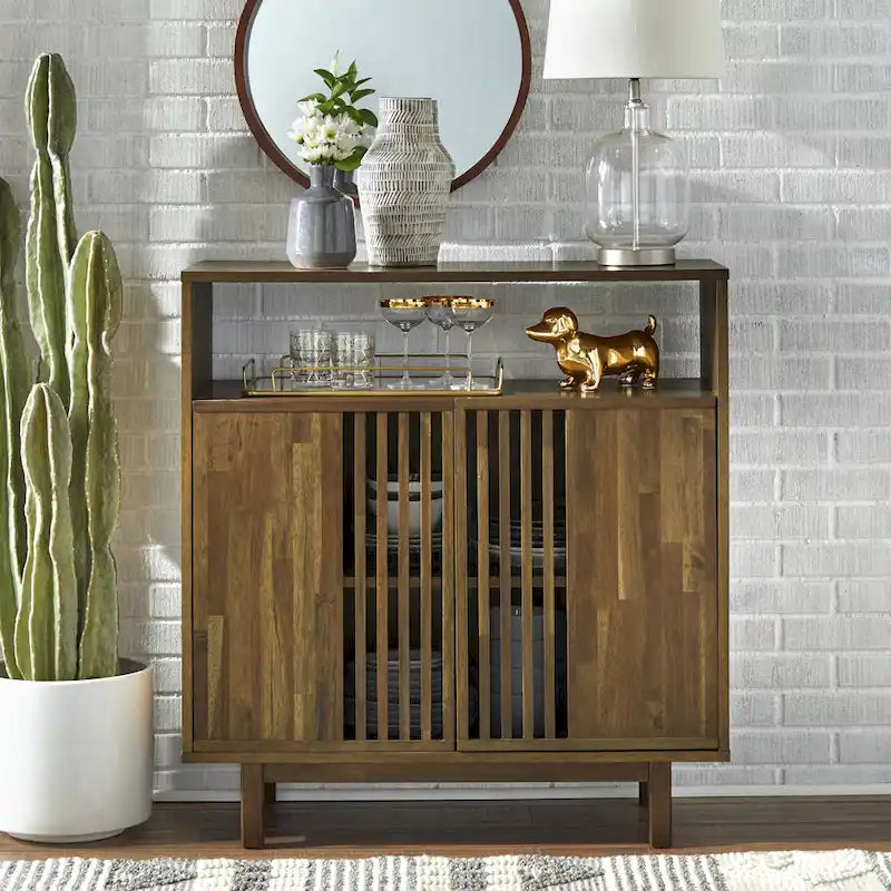 Lifestorey Vohl Slatted Pecan Finished Mid-century Sideboard