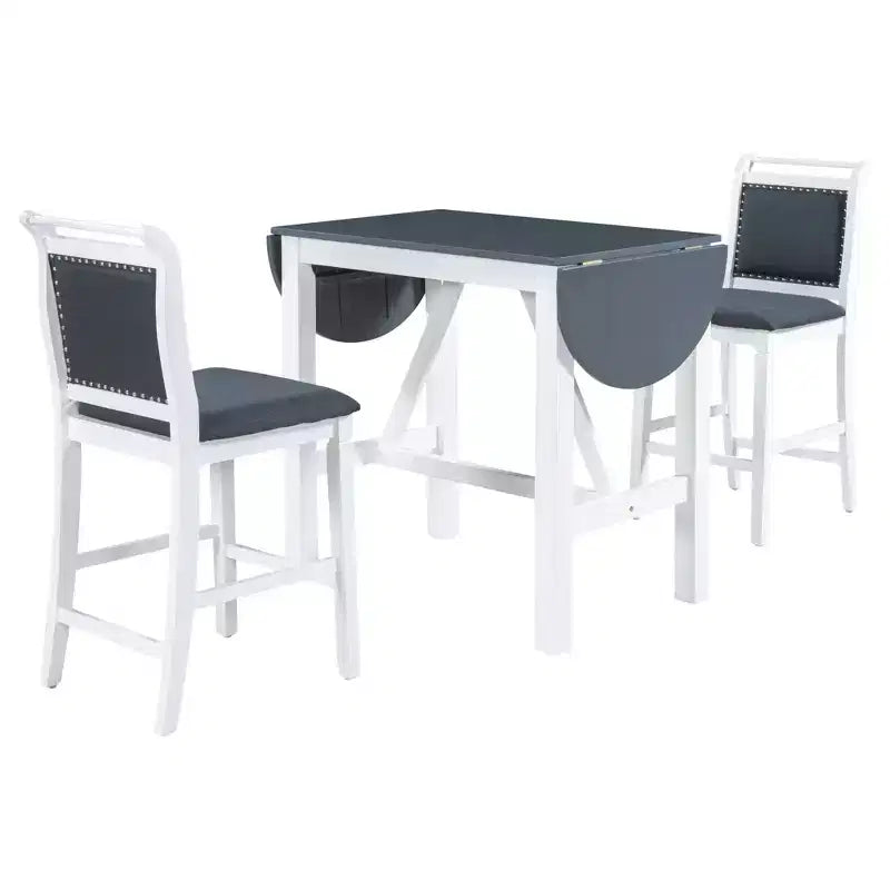 Ensemble de salle à manger 3 pièces ModernLuxe avec table de hauteur comptoir à rallonges en bois et 2 chaises de salle à manger rembourrées 4B