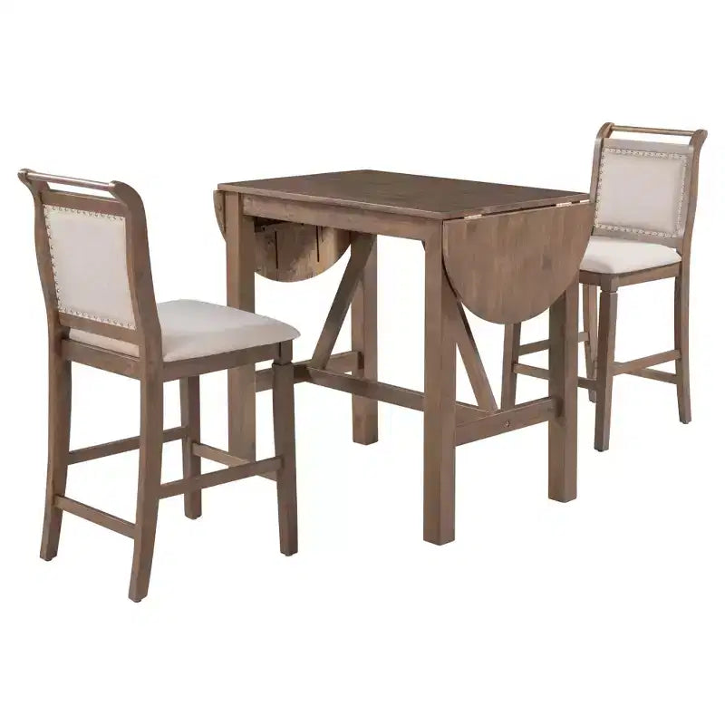 Ensemble de salle à manger 3 pièces ModernLuxe avec table de hauteur comptoir à rallonges en bois et 2 chaises de salle à manger rembourrées 4B
