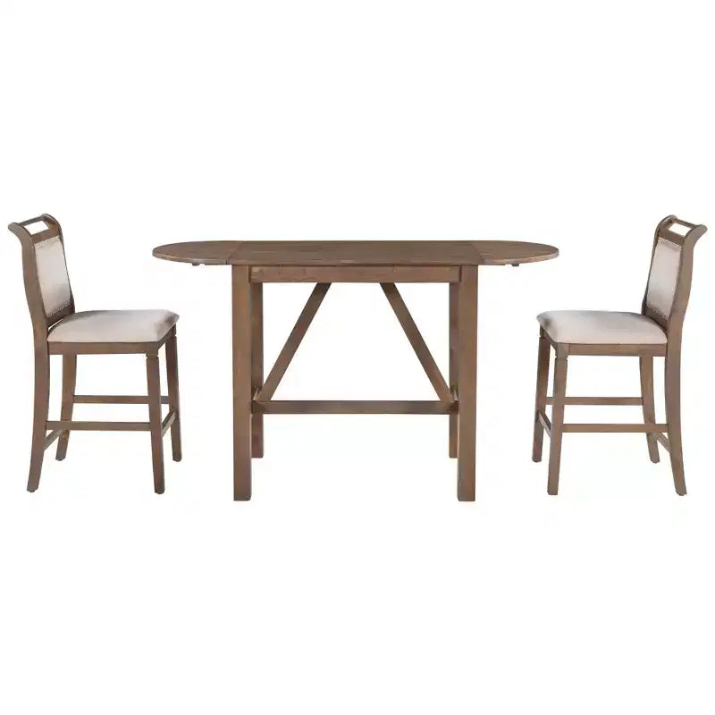 Ensemble de salle à manger 3 pièces ModernLuxe avec table de hauteur comptoir à rallonges en bois et 2 chaises de salle à manger rembourrées 4B