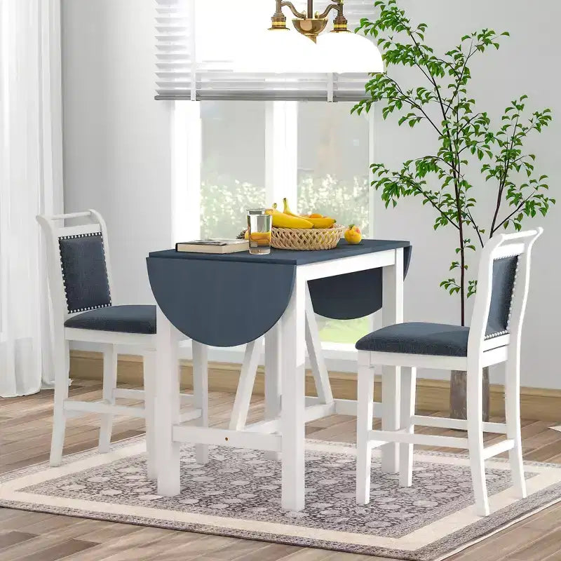 Ensemble de salle à manger 3 pièces ModernLuxe avec table de hauteur comptoir à rallonges en bois et 2 chaises de salle à manger rembourrées 4B