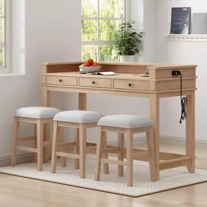 Ensemble table de bar 4 pièces avec 3 tabourets rembourrés, table à manger multifonctionnelle avec 3 tiroirs 4B - ModernLuxe