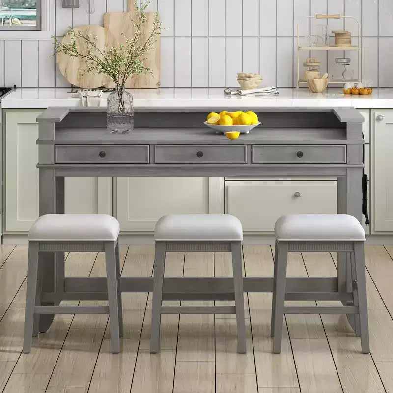 Ensemble table de bar 4 pièces avec 3 tabourets rembourrés, table à manger multifonctionnelle avec 3 tiroirs 4B - ModernLuxe