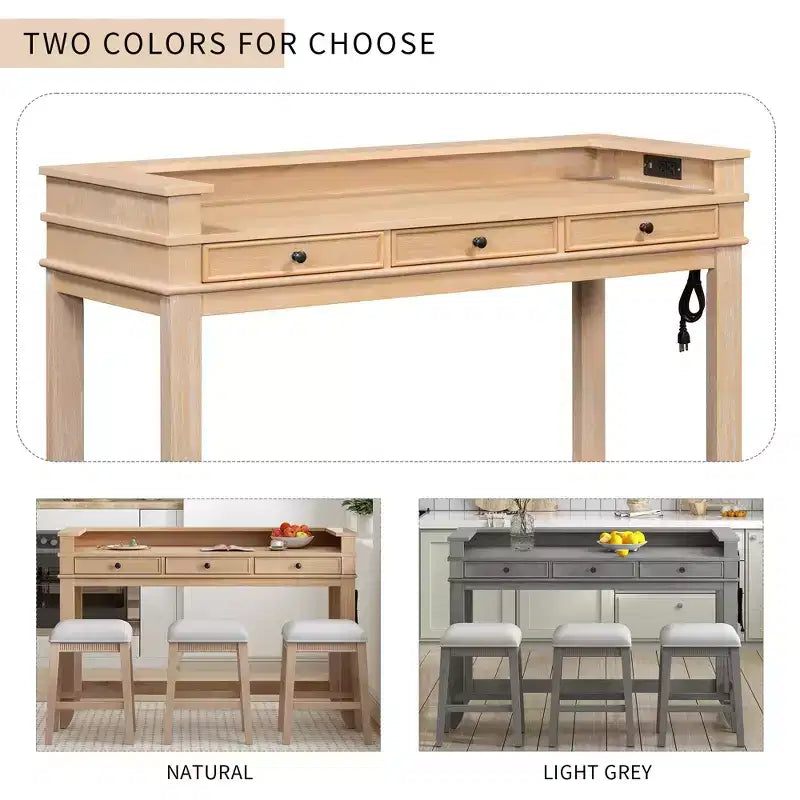 Ensemble table de bar 4 pièces avec 3 tabourets rembourrés, table à manger multifonctionnelle avec 3 tiroirs 4B - ModernLuxe