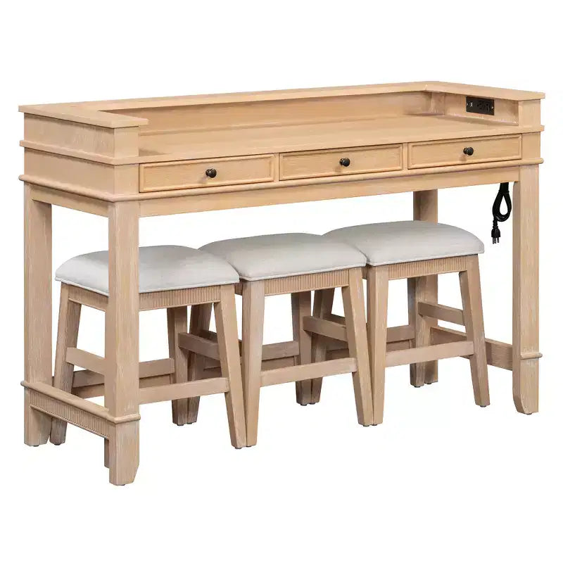 Ensemble table de bar 4 pièces avec 3 tabourets rembourrés, table à manger multifonctionnelle avec 3 tiroirs 4B - ModernLuxe