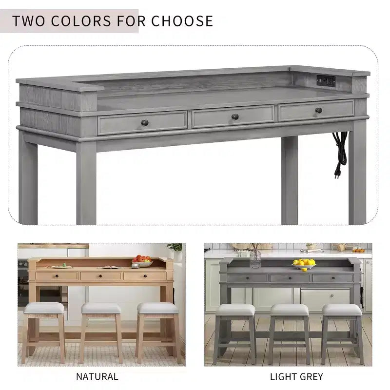 Ensemble table de bar 4 pièces avec 3 tabourets rembourrés, table à manger multifonctionnelle avec 3 tiroirs 4B - ModernLuxe
