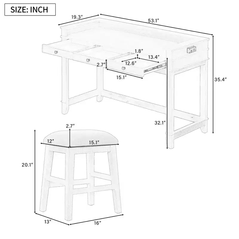 Ensemble table de bar 4 pièces avec 3 tabourets rembourrés, table à manger multifonctionnelle avec 3 tiroirs 4B - ModernLuxe
