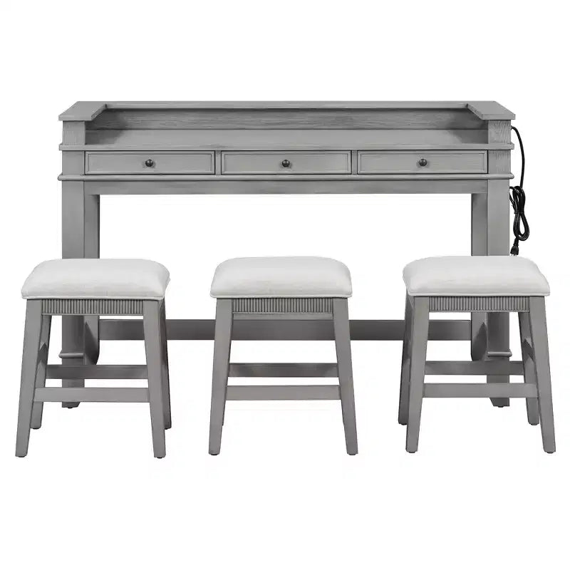 Ensemble table de bar 4 pièces avec 3 tabourets rembourrés, table à manger multifonctionnelle avec 3 tiroirs 4B - ModernLuxe