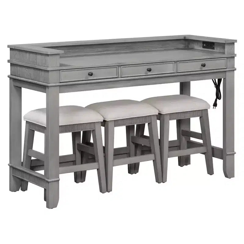 Ensemble table de bar 4 pièces avec 3 tabourets rembourrés, table à manger multifonctionnelle avec 3 tiroirs 4B - ModernLuxe