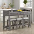 4-Piece Dining Bar Table Set with 3 Upholstered Stools, Multifunctional Dining Table with 3 Drawers 4B - ModernLuxe
