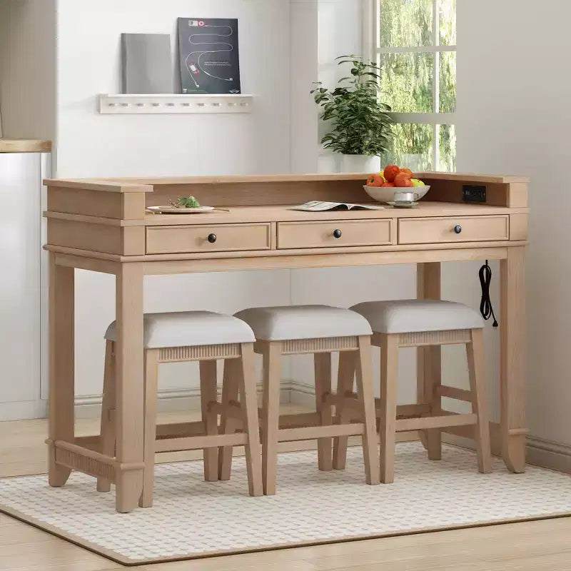 Ensemble table de bar 4 pièces avec 3 tabourets rembourrés, table à manger multifonctionnelle avec 3 tiroirs 4B - ModernLuxe