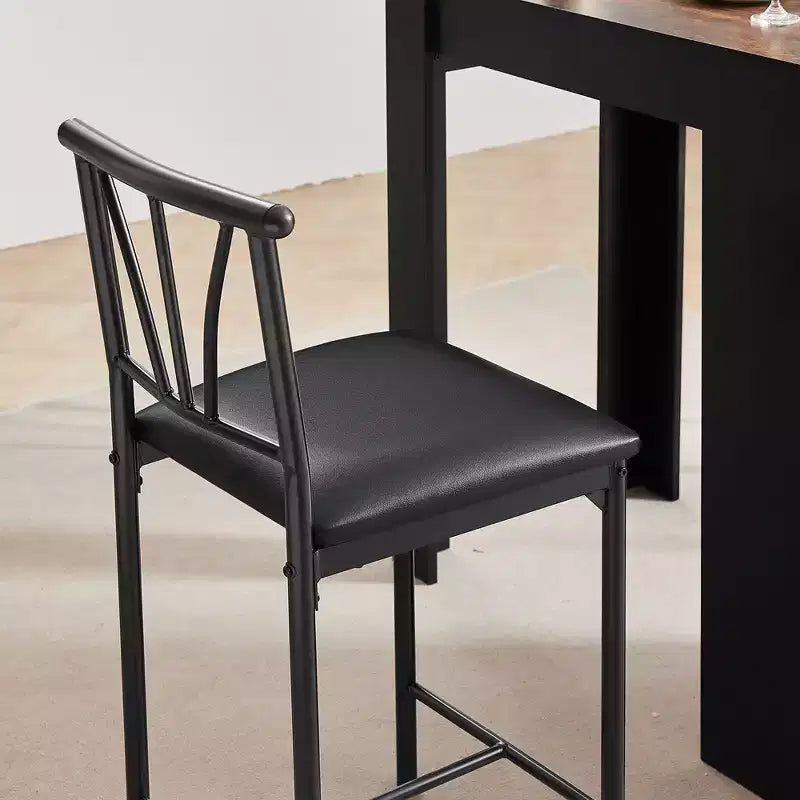 Ensemble de table à manger rétro VECELO avec étagères de rangement hautes, table de bar en bois et 2 tabourets en métal, gain de place
