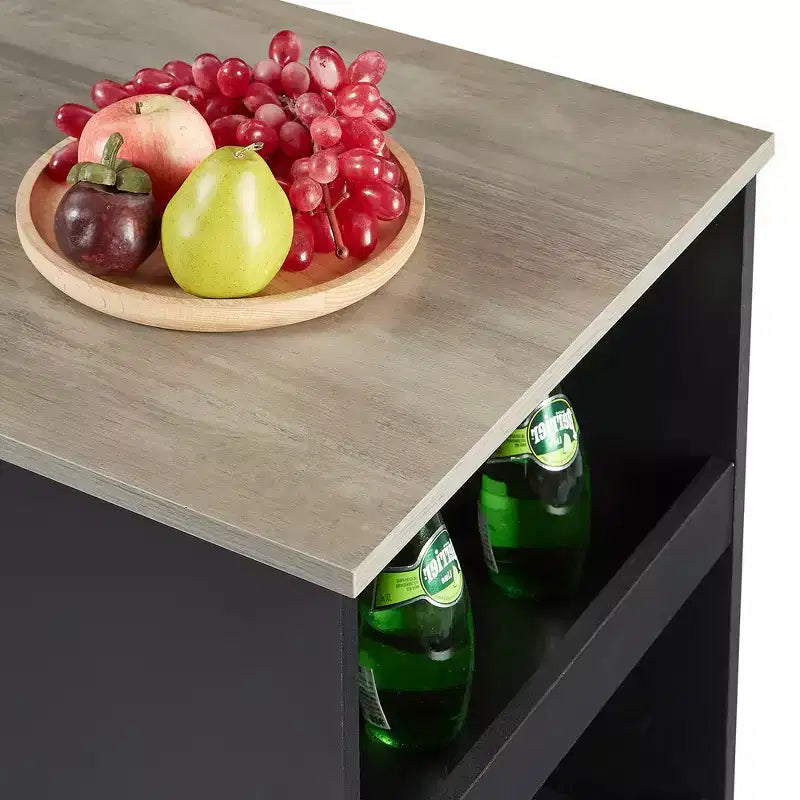 Ensemble de table à manger rétro VECELO avec étagères de rangement hautes, table de bar en bois et 2 tabourets en métal, gain de place