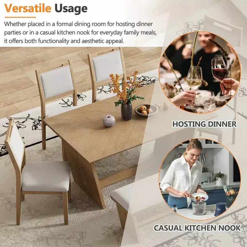 Ensemble de salle à manger rétro 6 pièces, 1 table rectangulaire avec base trapézoïdale stable, 4 chaises rembourrées et 1 banc 4S - ModernLuxe