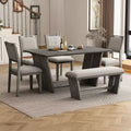 6-Piece Retro Dining Set, 1 Rectangular Table with Stable Trapezoidal Base, 4 Upholstered Chairs and 1 Bench 4S - ModernLuxe
