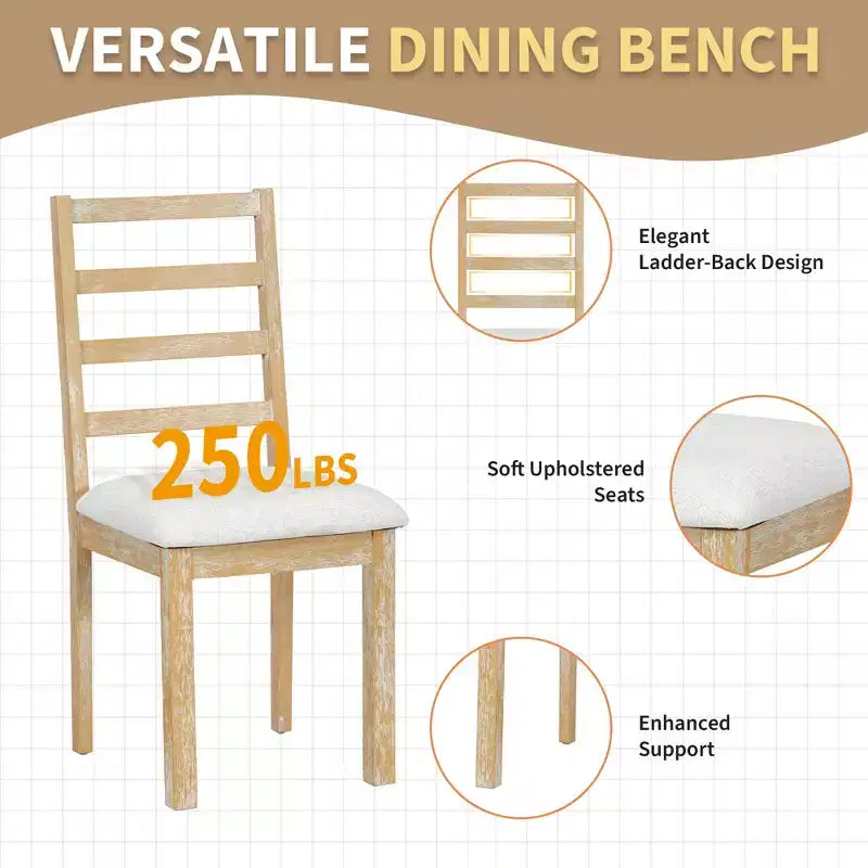 Ensemble de salle à manger 6 pièces avec table à rallonge et piédestal, 1 table avec rallonge amovible de 45,7 cm, 4 chaises rembourrées et 1 banc 4S - ModernLuxe