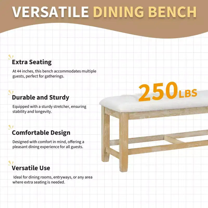 Ensemble de salle à manger 6 pièces avec table à rallonge et piédestal, 1 table avec rallonge amovible de 45,7 cm, 4 chaises rembourrées et 1 banc 4S - ModernLuxe