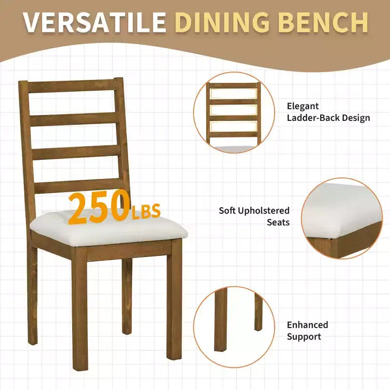 Ensemble de salle à manger 6 pièces avec table à rallonge et piédestal, 1 table avec rallonge amovible de 45,7 cm, 4 chaises rembourrées et 1 banc 4S - ModernLuxe