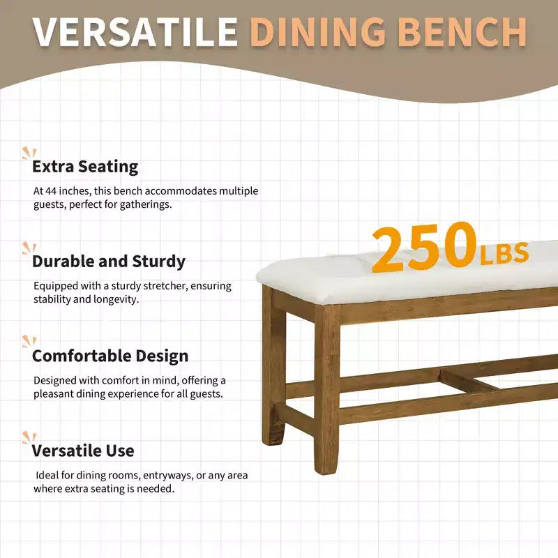 Ensemble de salle à manger 6 pièces avec table à rallonge et piédestal, 1 table avec rallonge amovible de 45,7 cm, 4 chaises rembourrées et 1 banc 4S - ModernLuxe