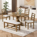 6-Piece Extendable Pedestal Dining Table Set, 1 Table with 18 Removable Leaf, 4 Upholstered Chairs and 1 Bench 4S - ModernLuxe