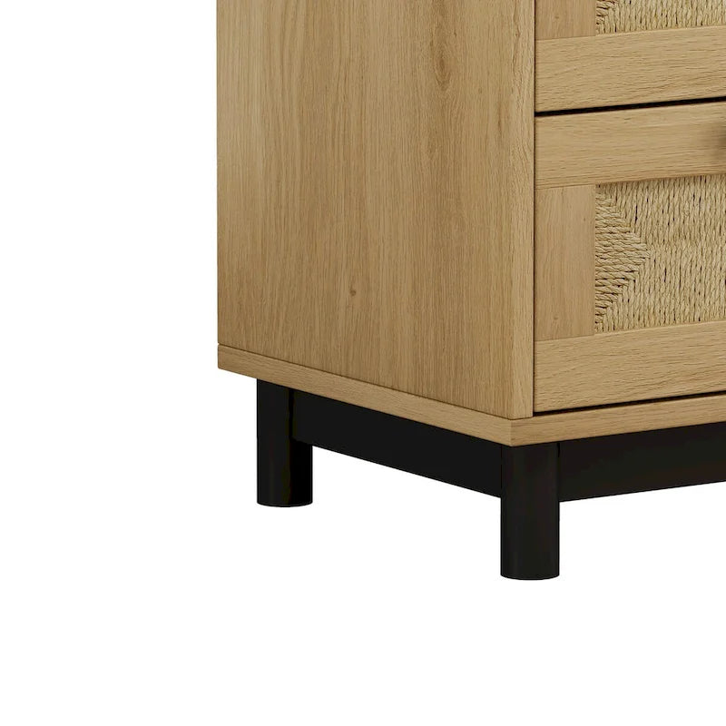Commode moderne en rotin, Armoire de rangement en rotin à 3 tiroirs de 77 cm, Commode pour chambre à coucher, Tiroir tressé en corde, Commode à tiroirs en rotin