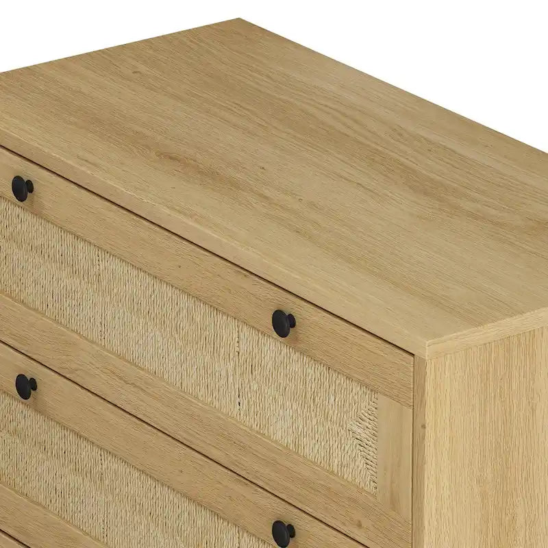 Commode moderne en rotin, Armoire de rangement en rotin à 3 tiroirs de 77 cm, Commode pour chambre à coucher, Tiroir tressé en corde, Commode à tiroirs en rotin