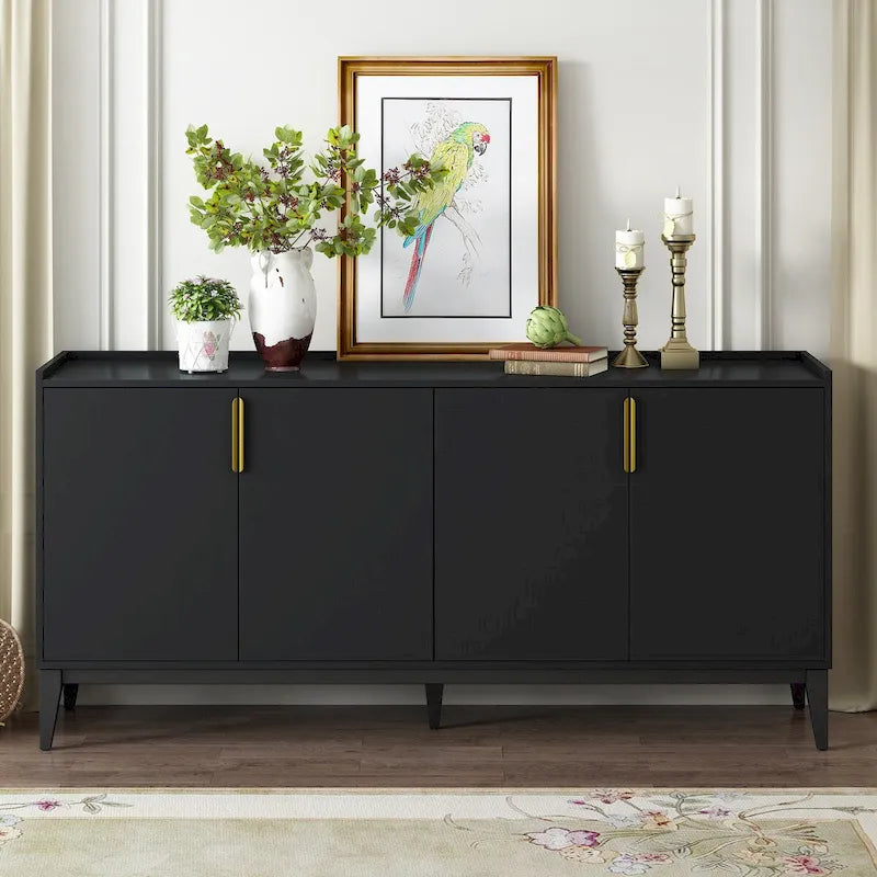 Buffet bas en bois avec 4 portes et étagères réglables, pour couloir, entrée, salon, chambre