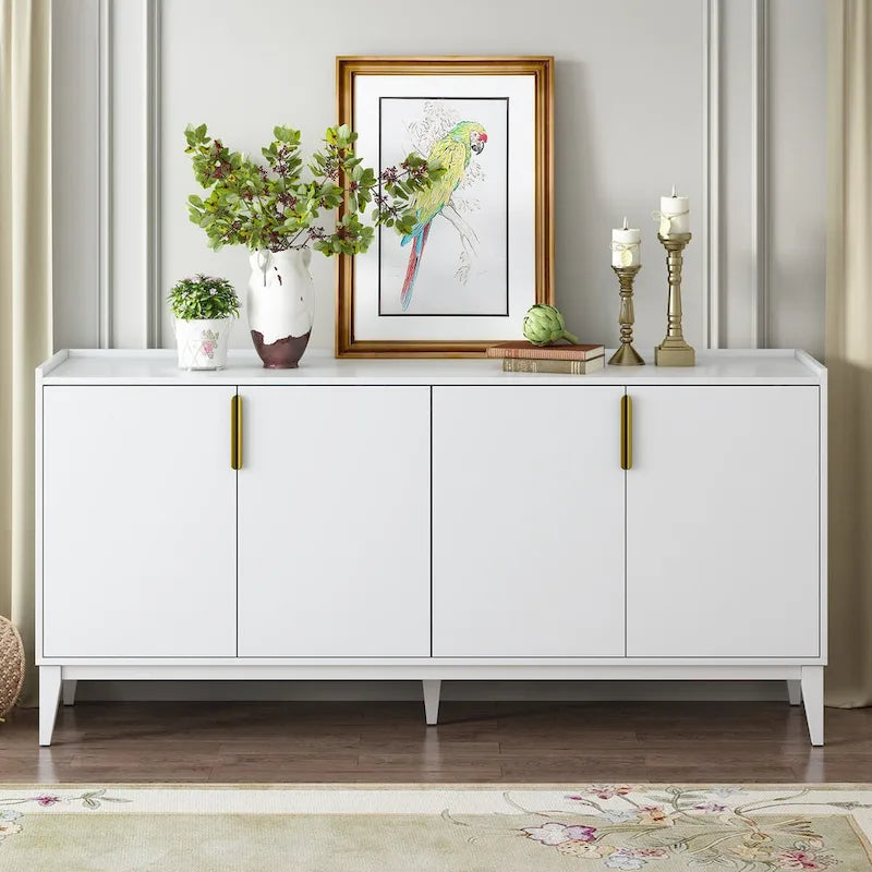Wooden Storage Cabinet Sideboard with 4 Doors and Adjustable Shelves,for Hallway Entryway Living Room Bedroom