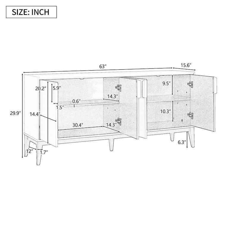 Buffet bas en bois avec 4 portes et étagères réglables, pour couloir, entrée, salon, chambre