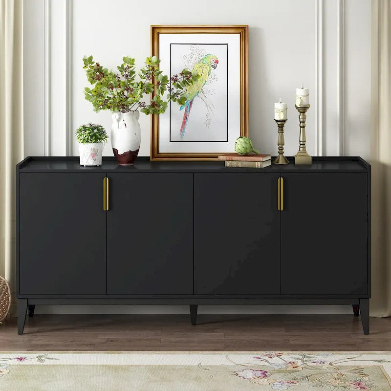 Buffet bas en bois avec 4 portes et étagères réglables, pour couloir, entrée, salon, chambre