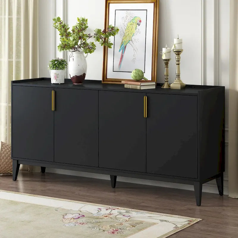 Buffet bas en bois avec 4 portes et étagères réglables, pour couloir, entrée, salon, chambre