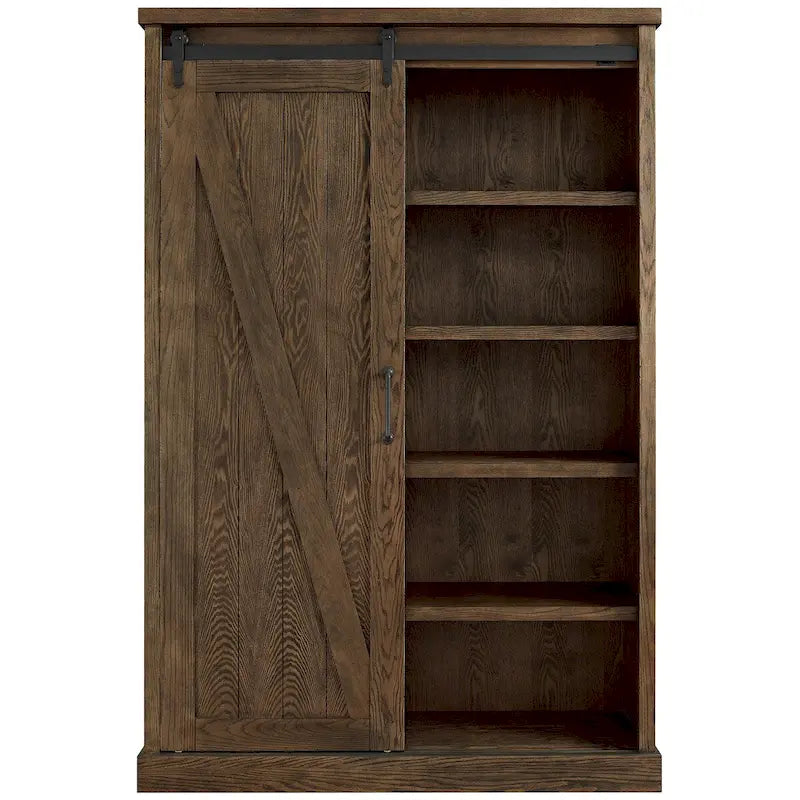Bibliothèque rustique avec porte de grange, étagères en bois, bibliothèque de bureau, marron - 122 L x 183 H x 41 P cm