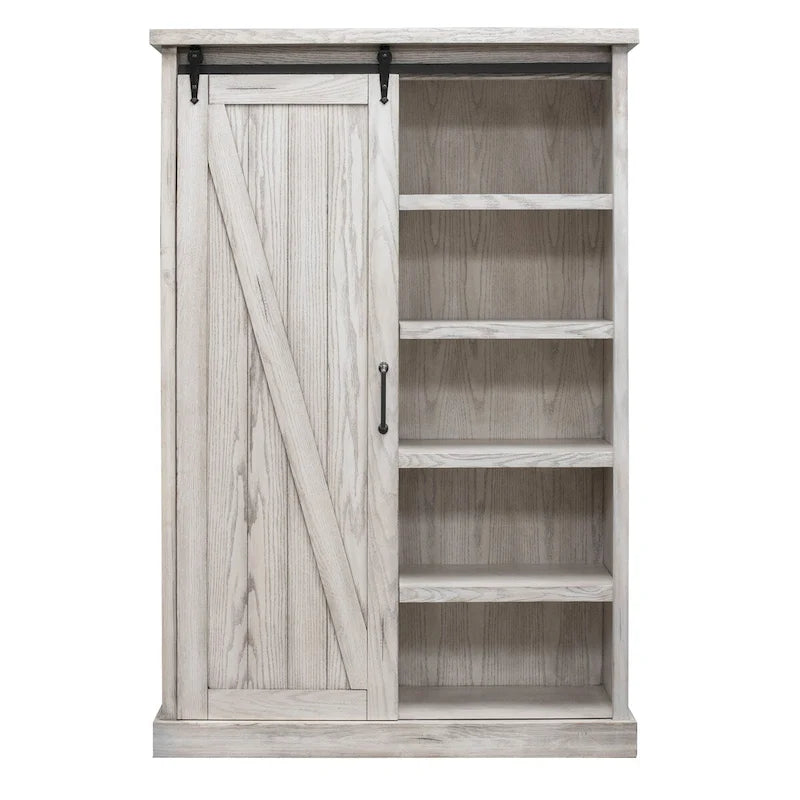 Bibliothèque rustique avec porte de grange, étagères en bois, bibliothèque de bureau, marron - 122 L x 183 H x 41 P cm