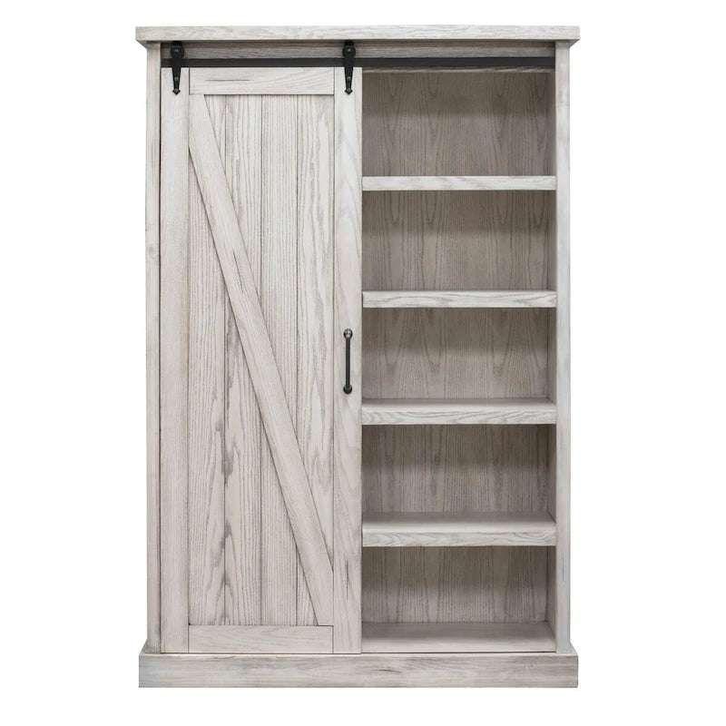 Bibliothèque rustique avec porte de grange, étagères en bois, bibliothèque de bureau, marron - 122 L x 183 H x 41 P cm