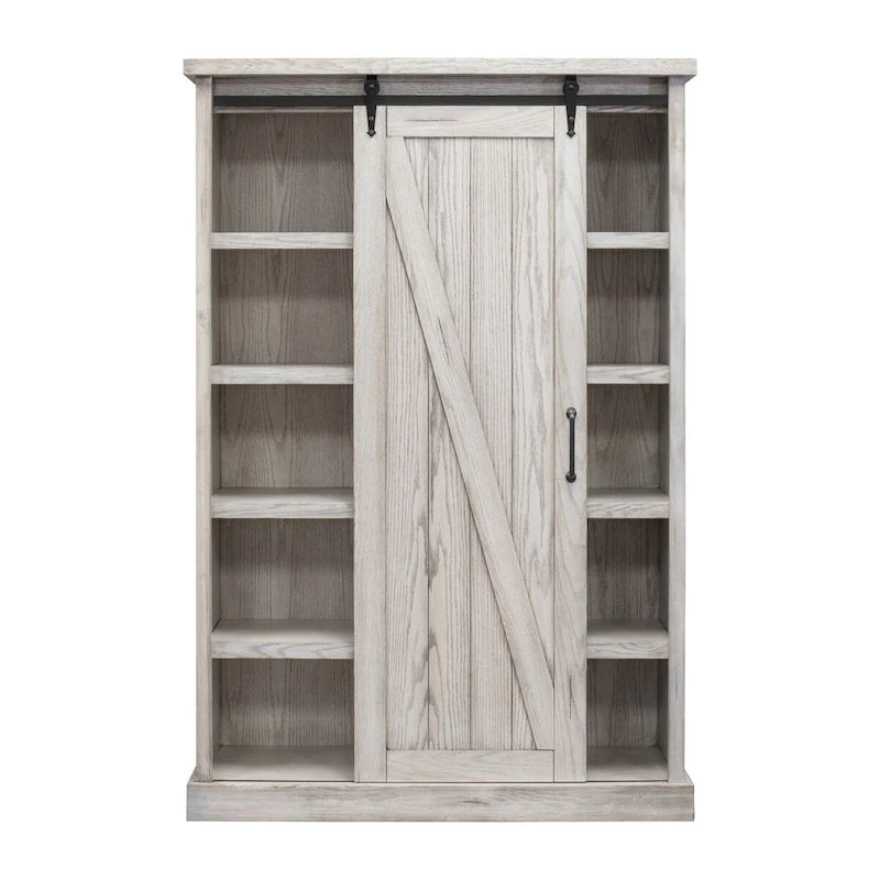 Bibliothèque rustique avec porte de grange, étagères en bois, bibliothèque de bureau, marron - 122 L x 183 H x 41 P cm