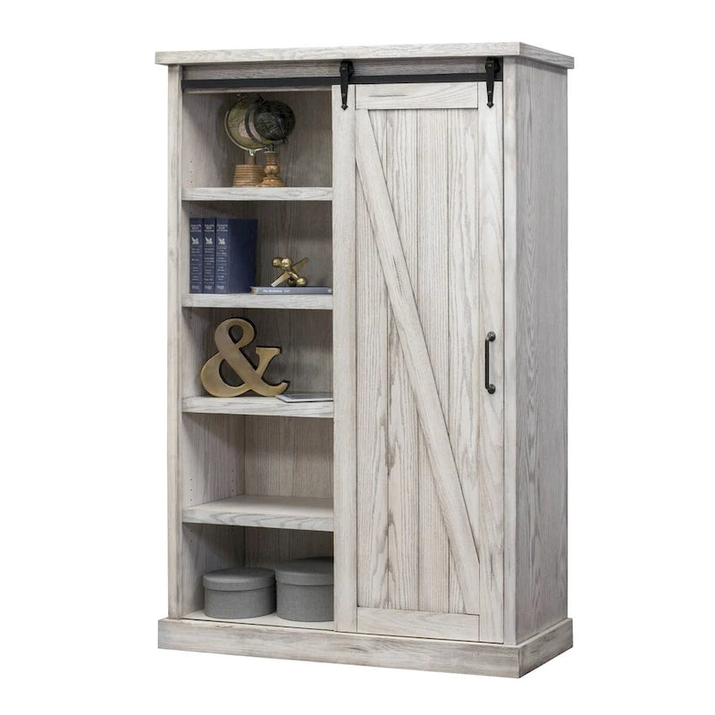 Bibliothèque rustique avec porte de grange, étagères en bois, bibliothèque de bureau, marron - 122 L x 183 H x 41 P cm