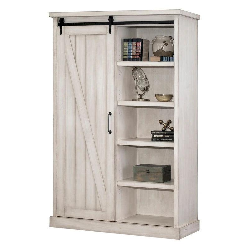 Bibliothèque rustique avec porte de grange, étagères en bois, bibliothèque de bureau, marron - 122 L x 183 H x 41 P cm