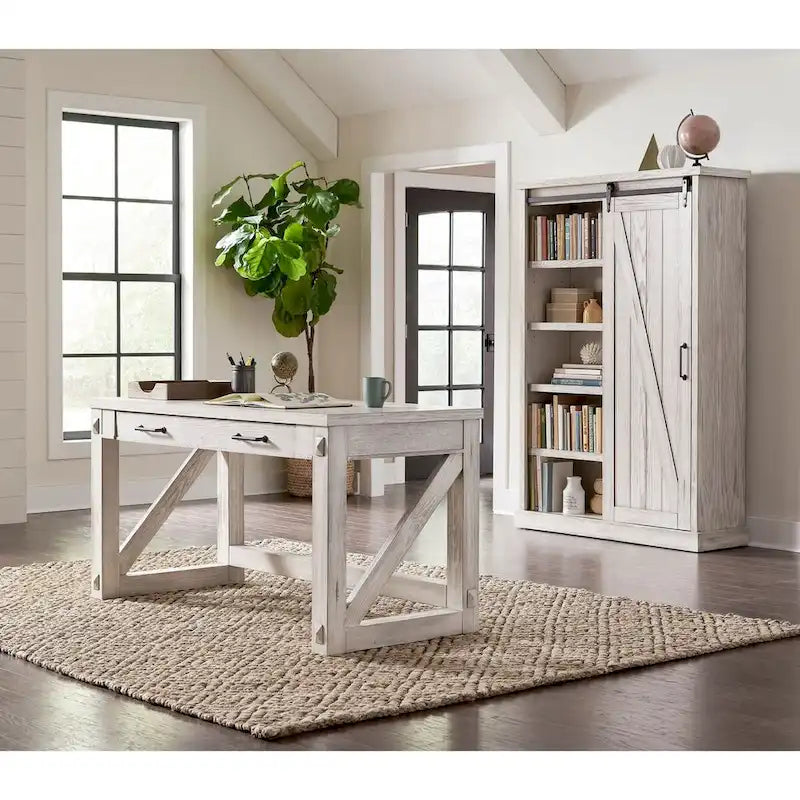 Bibliothèque rustique avec porte de grange, étagères en bois, bibliothèque de bureau, marron - 122 L x 183 H x 41 P cm