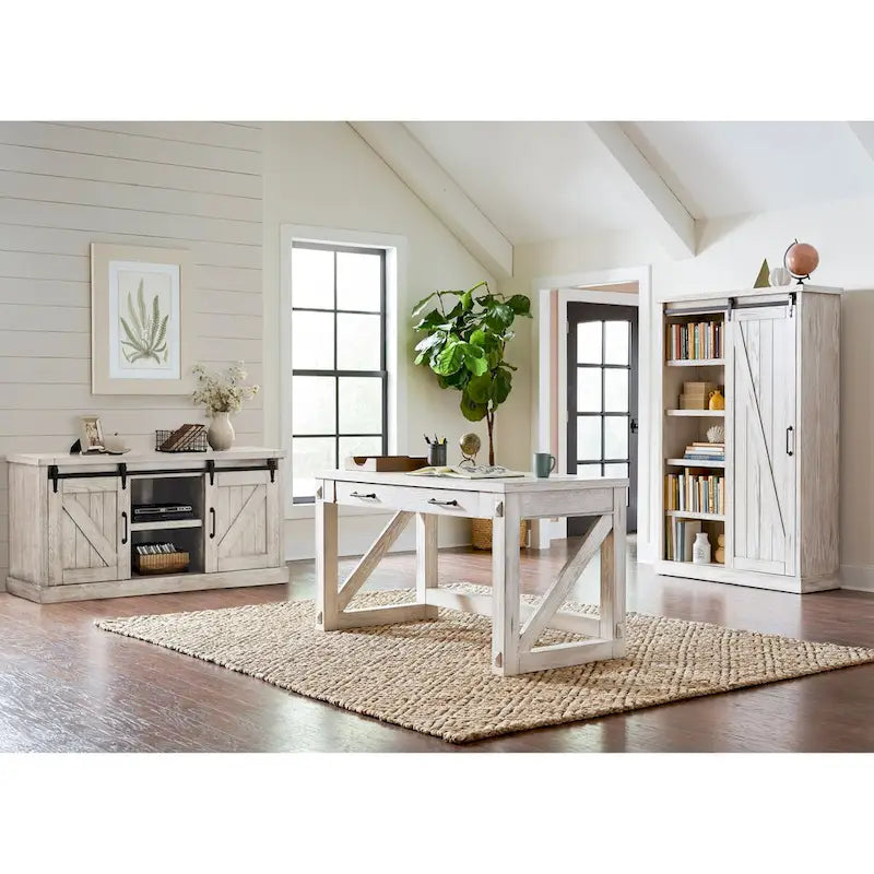 Bibliothèque rustique avec porte de grange, étagères en bois, bibliothèque de bureau, marron - 122 L x 183 H x 41 P cm