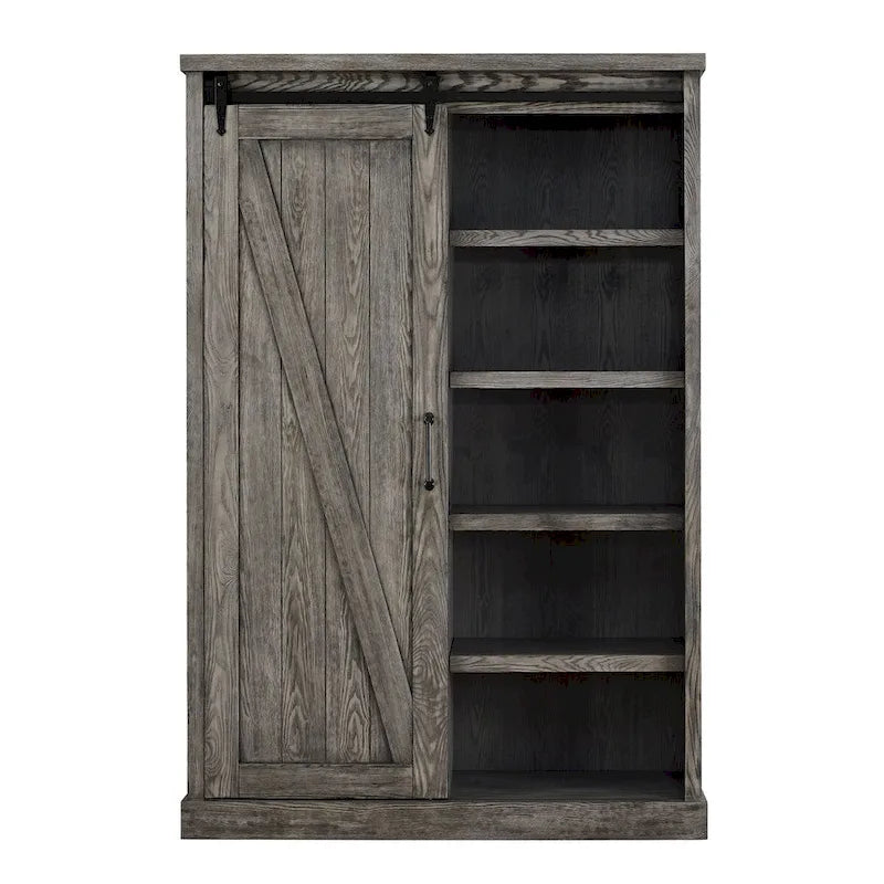 Bibliothèque rustique avec porte de grange, étagères en bois, bibliothèque de bureau, marron - 122 L x 183 H x 41 P cm