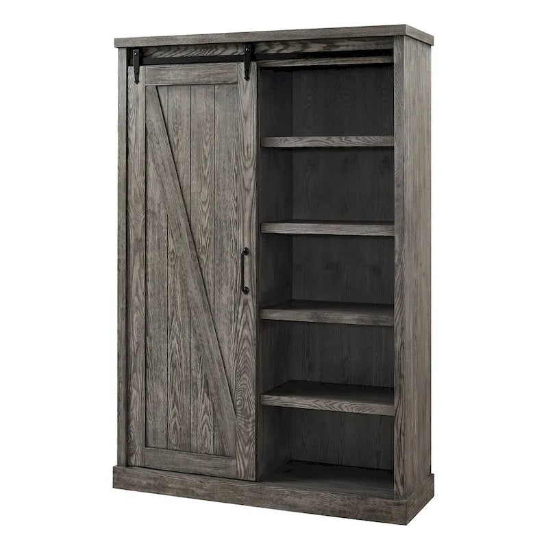 Bibliothèque rustique avec porte de grange, étagères en bois, bibliothèque de bureau, marron - 122 L x 183 H x 41 P cm
