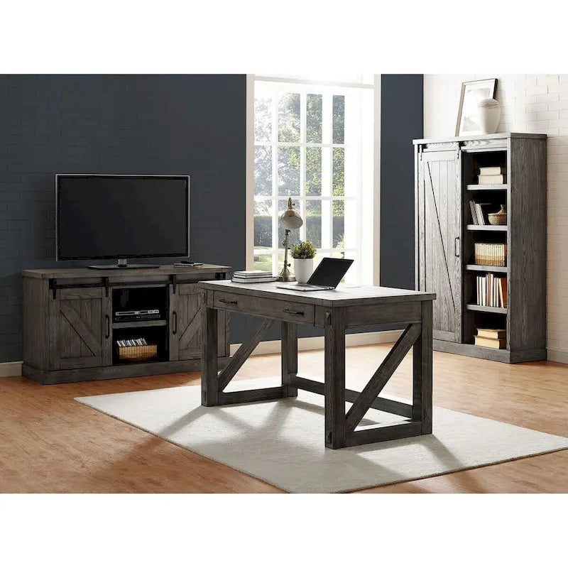 Bibliothèque rustique avec porte de grange, étagères en bois, bibliothèque de bureau, marron - 122 L x 183 H x 41 P cm
