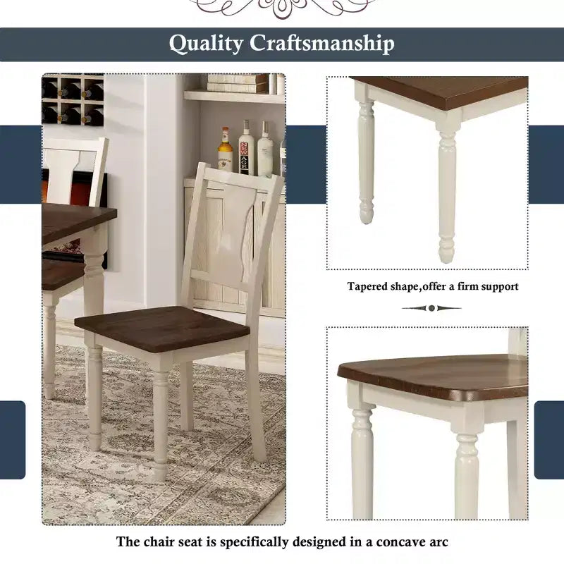 Ensemble de salle à manger classique Whisen 6 pièces, table en bois avec 4 chaises et banc - Marron / Blanc campagnard