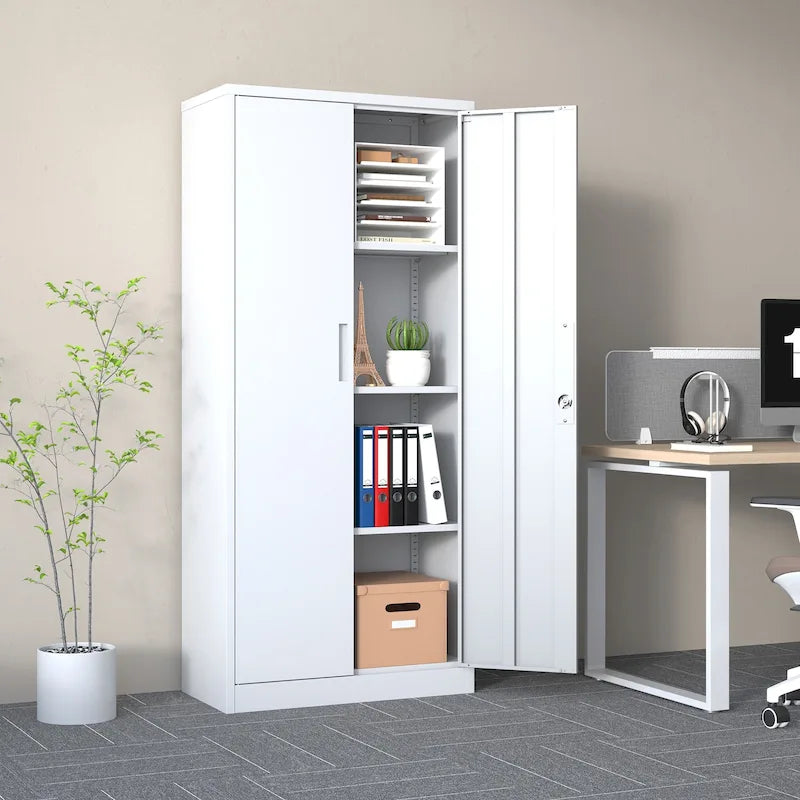 Armoire de rangement métallique 71H pour garage, armoire à outils en acier avec portes et 4 étagères, armoires hautes