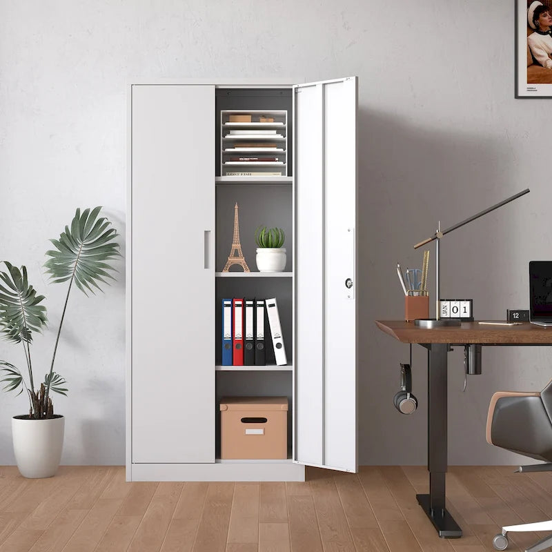 Armoire de rangement métallique 71H pour garage, armoire à outils en acier avec portes et 4 étagères, armoires hautes