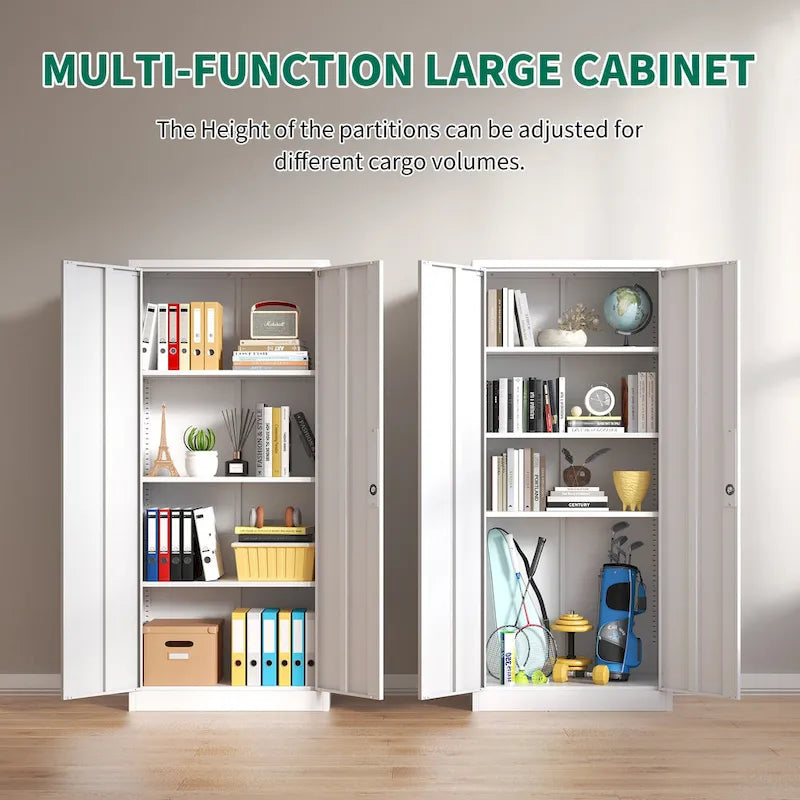 Armoire de rangement métallique 71H pour garage, armoire à outils en acier avec portes et 4 étagères, armoires hautes