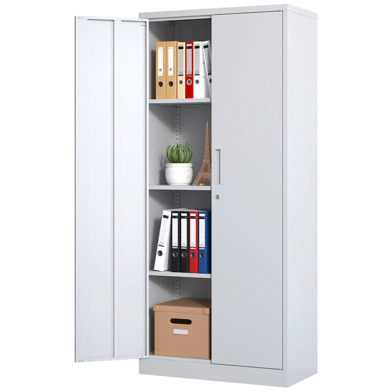 Armoire de rangement métallique 71H pour garage, armoire à outils en acier avec portes et 4 étagères, armoires hautes