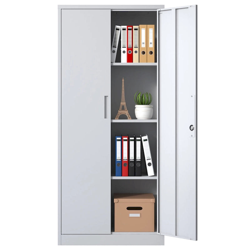 Armoire de rangement métallique 71H pour garage, armoire à outils en acier avec portes et 4 étagères, armoires hautes