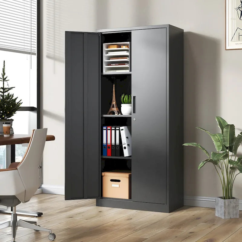 Armoire de rangement métallique 71H pour garage, armoire à outils en acier avec portes et 4 étagères, armoires hautes
