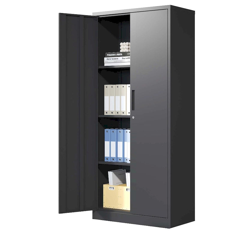 Armoire de rangement métallique 71H pour garage, armoire à outils en acier avec portes et 4 étagères, armoires hautes